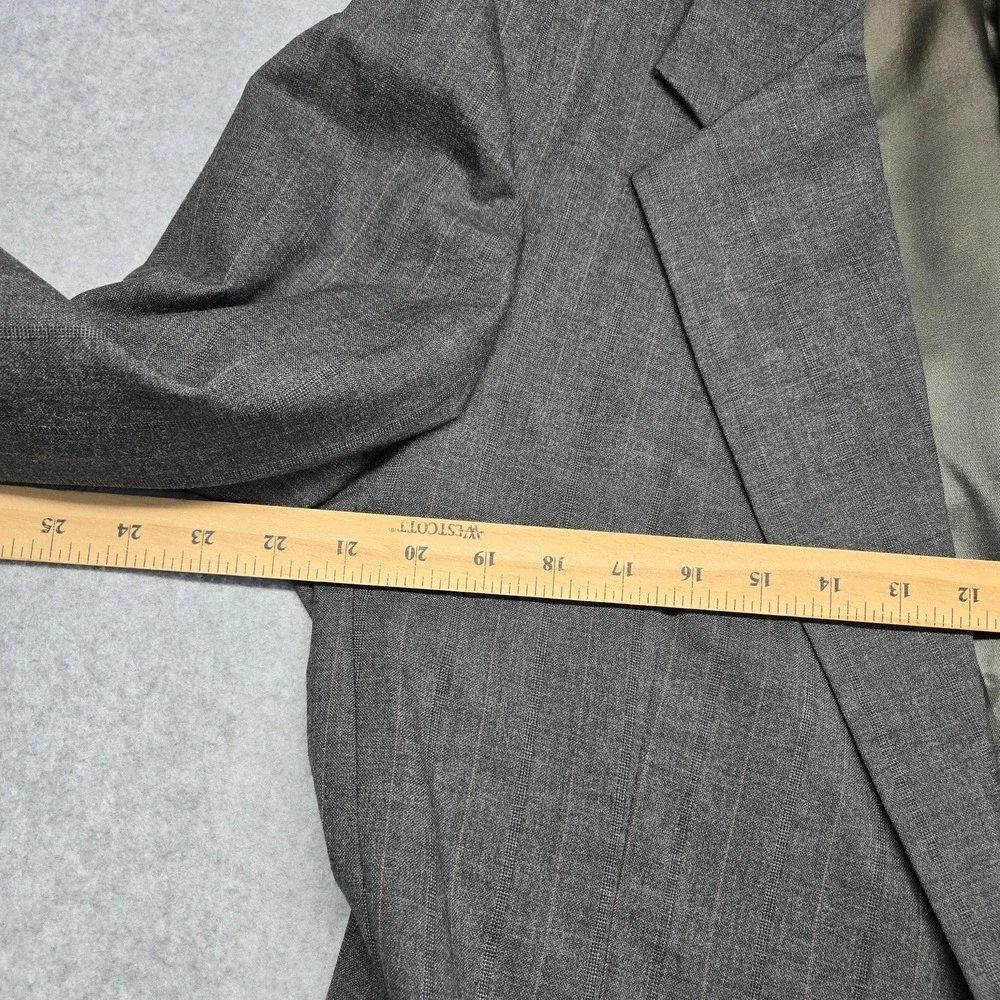 Vintage Polo Ralph Lauren 42R Gray Stripe Wool Blazer‎ Made USA Mens Sport Coat